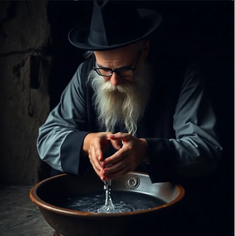  נטילת ידים לסעודה על ידי שכשוך ידיו בכלי